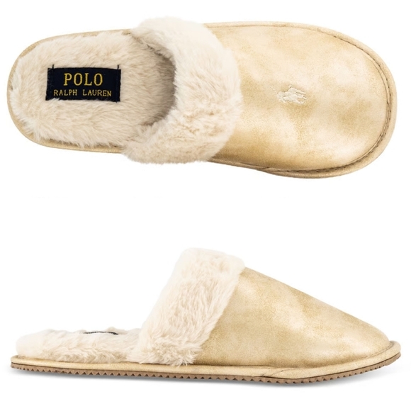 Polo Ralph Laurens Summit Scuff II Slippers in Gold Metallic w/ Cream - Picture 6 of 14